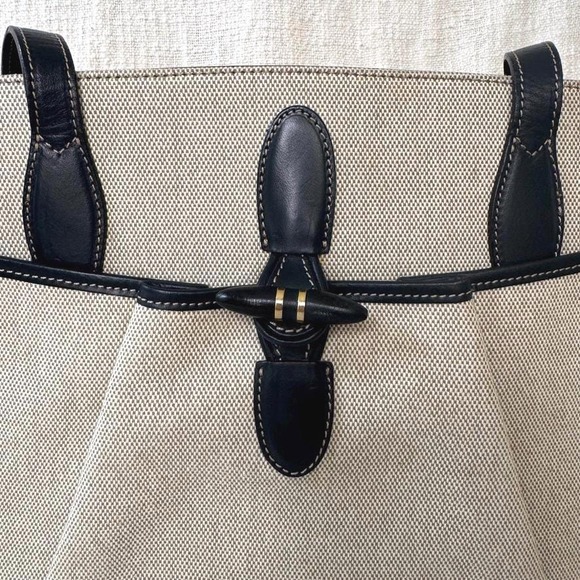 Vintage Bally Leather and‎ Canvas Tote Navy Structured Shoulder Bag 1990s - Picture 5 of 9